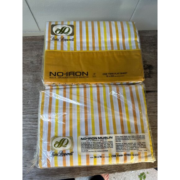NOS Vintage Lady Pepperell No-Iron Muslin Twin Sheet Set 50% Dacron Polyester 50 - Picture 2 of 6